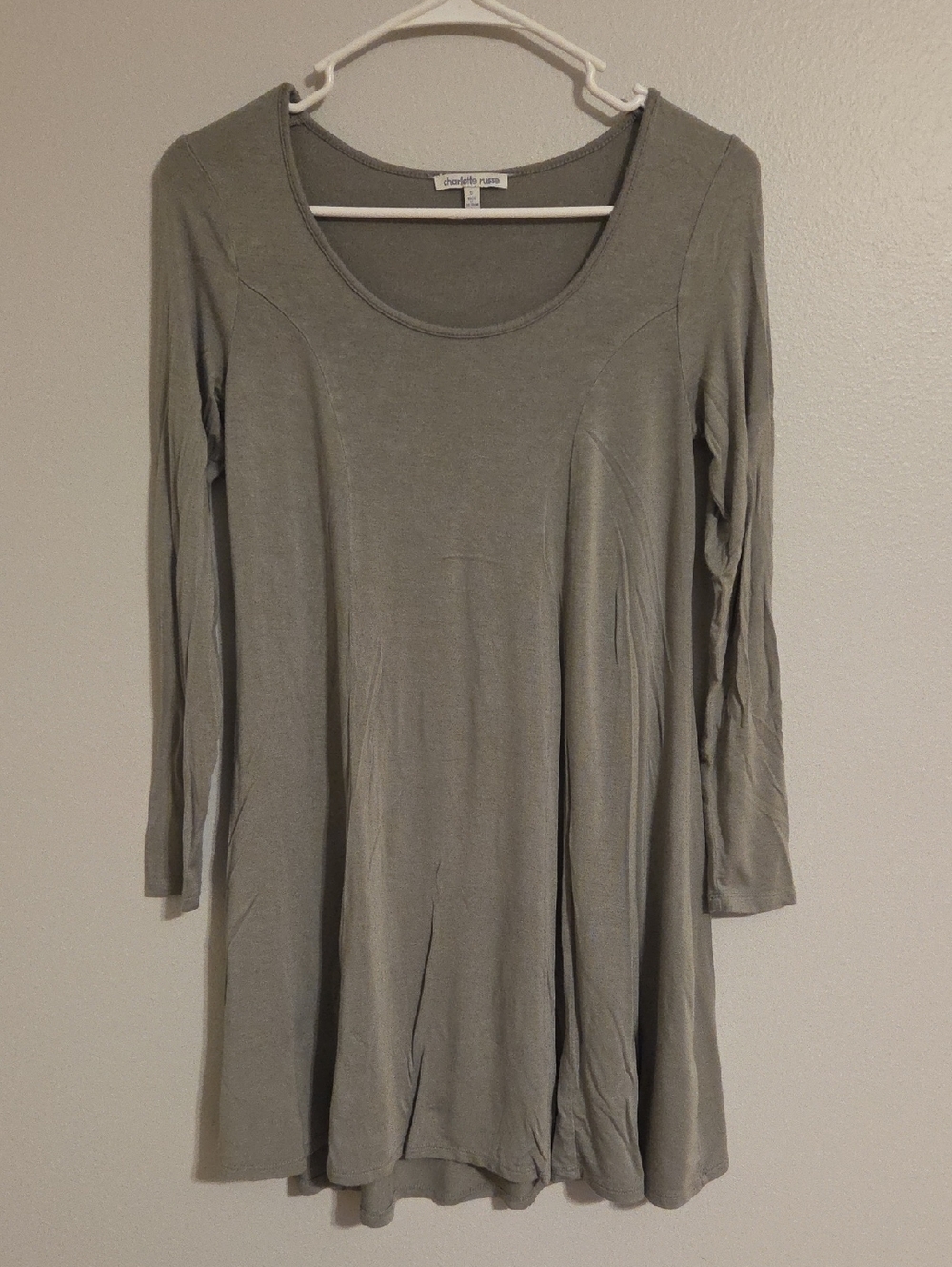 Charlotte Russe Scoop Neck Long Sleeve Skater Dress - Sage